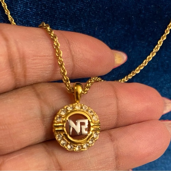 NINA RICCI Signature “NR” w/Crystals Charm on Branded Necklace, EUC - Picture 1 of 5